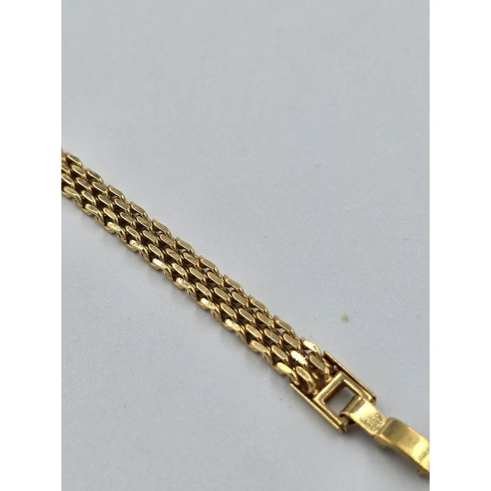 Vintage Gold Tone Triple Strand Flat Link Bracelet Box Clasp 7.25
